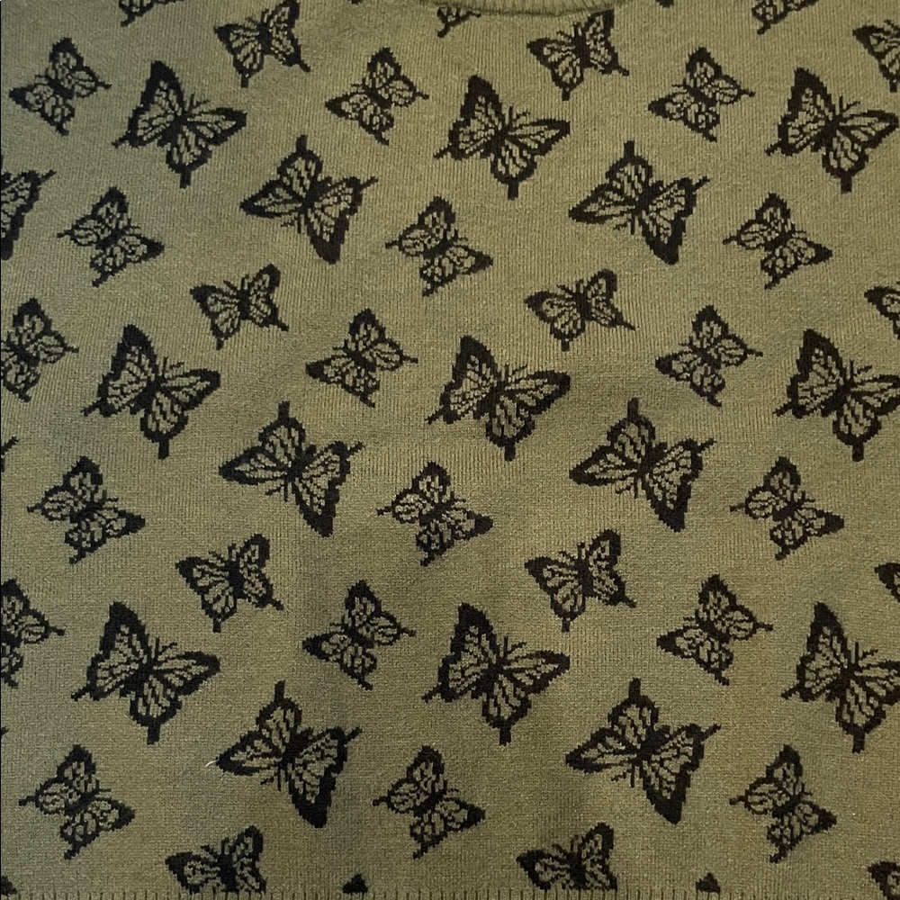 Stella Tweed Olive Green Butterfly Sweater - Picture 3 of 5